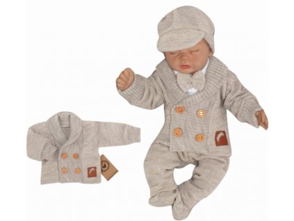Z&Z Pletený elegantní svetřík s knoflíčky Boy, béžový (Velikost koj oblečení 56 (1-2m))