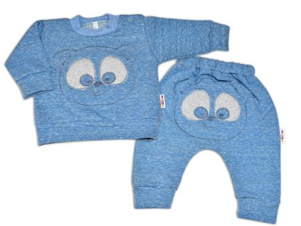 Tepláková souprava Baby Nellys - Medvídek - modrý melír (Velikost 68 (3-6m))