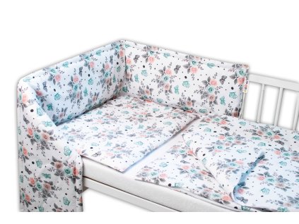 Baby Nellys 3-dílná sada Mantinel s povlečením - Růžičky, bílé (Velikost povlečení 120x90, Rozměry polštáře 40 x 60, Rozměry přikrývky 120 x 90)