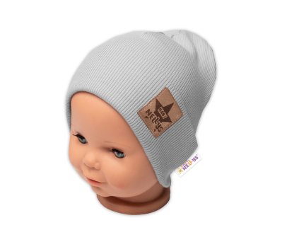 Žebrovaná dvouvrstvá čepice s lemem - šedá, Baby Nellys (Velikost 68/74 (6-9m))