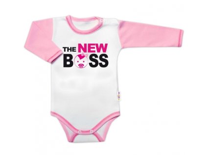 Body dlouhý rukáv s vtipným textem Baby Nellys, The New Boss, holka (Velikost koj oblečení 56 (1-2m))