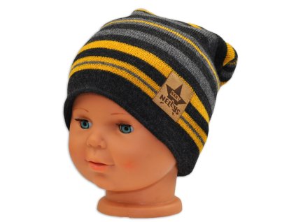 podzimni zimni prouzkovana cepice grafit seda zluta