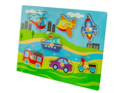 Dřevěné zábavné puzzle vkládací, 30 x 22,5 cm - Dopravní prostředky