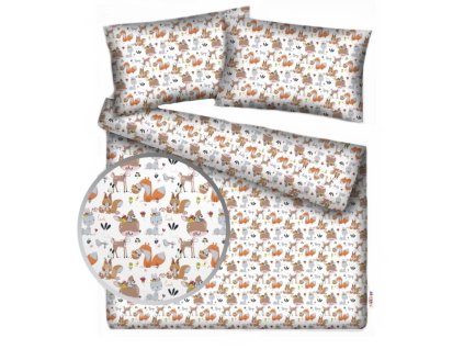 Baby Nellys 2-dílné bavlněné povlečení - Pohádková zvířátka, bílá (Velikost povlečení 140x200/70x80, Rozměry polštáře 70 x 80, Rozměry přikrývky 140 x 200)