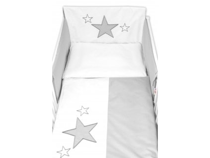 5-dílná sada do postýlky Baby Stars (3D + peřinky - šedá, Baby Nellys (Velikost povlečení 120x90)