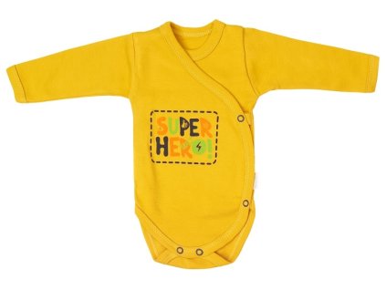 Mamatti Kojenecké body dlouhý rukáv, zapínání bokem, Hero - hořčicové (Velikost koj oblečení 50 (0-1m))