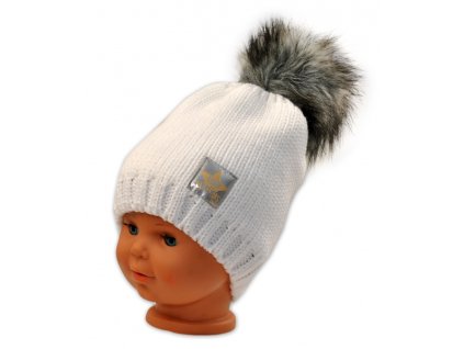Zimní čepička s bambulkou - bílá, Baby Nellys