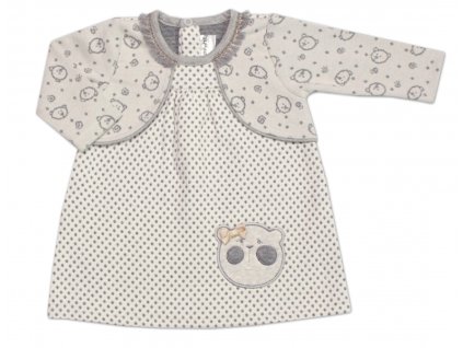 Kojenecké šatičky s bolerkem Lovely Teddy, Minetti - ecru/šedé (Velikost koj oblečení 56 (1-2m))
