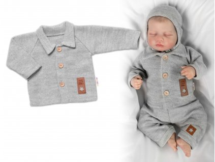 Pletený svetřík s knoflíčky Boy, Baby Nellys, šedý (Velikost koj oblečení 56 (1-2m))