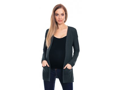 Be MaaMaa Těhotenský svetřík, kardigan s kapsami - grafitový, vel. XS/S (Velikosti těh moda XS/S)
