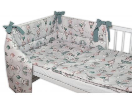 BABY NELLYS 3-dílná sada Mantinel s povlečením, Létající zvířátka, zelený (Velikost povlečení 120x90)