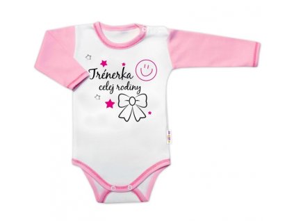 Body dlouhý rukáv s vtipným textem Baby Nellys, Trenérka celej rodiny (Velikost koj oblečení 56 (1-2m))