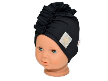 Baby Nellys Jarní/podzimní bavlněná čepice - turban, černá, 68/74 (Velikost 68/74 (6-9m))