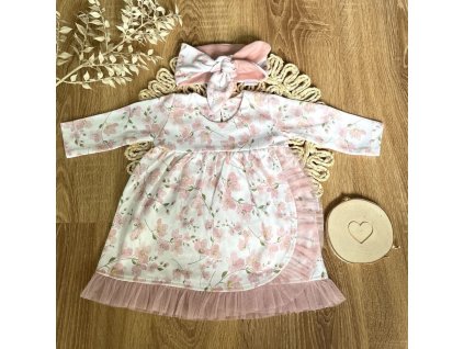 Šaty s tylovým lemem dl. rukáv, Květy višní, Mamatti, smetanovo/pudrové (Velikost 92 (18-24m))