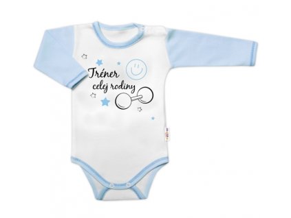 Body dlouhý rukáv s vtipným textem Baby Nellys, Trenér celej rodiny (Velikost koj oblečení 56 (1-2m))