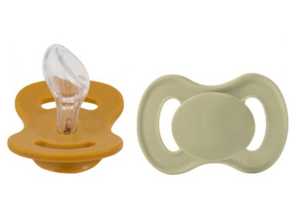 Šidítko, dudlík ortodontický silikon, 2ks, Lullaby Planet, 0-6m, oliva/hořčice