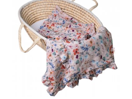 142408 260882 luxusni dvouvrstva muselinova deka s volanky kvety baby nellys 120 x 120 cm pudrova