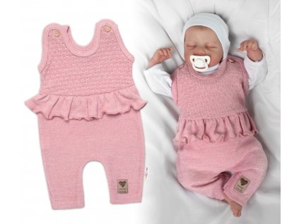Pletené láclové kalhoty Girl s volánkem, Baby Nellys, pudrově růžové (Velikost koj oblečení 56 (1-2m))