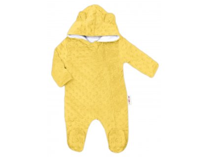 Baby Nellys Kombinézka/overálek MINKY s kapucí a oušky - žlutá (Velikost koj oblečení 56 (1-2m))