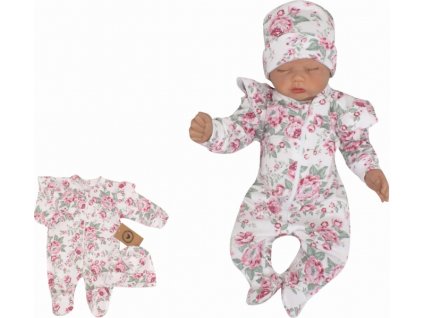 Z&Z 2-dílná soupravička overálek se šlapkama + čepička, Růže bílá, růžová (Velikost koj oblečení 56 (1-2m))