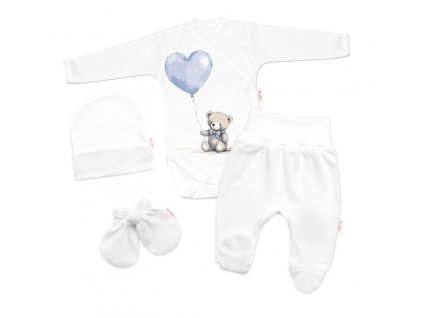 Sada do porodnice pro miminko 4D Teddy Love - bílá/modrá (Velikost koj oblečení 50 (0-1m))