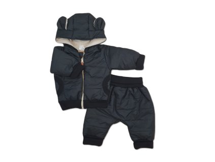 Stylová prošívaná bunda s kapucí + kalhoty - černá (Velikost 68/74 (6-9m))