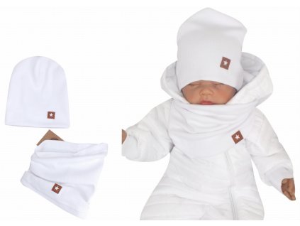 Z&Z Dvouvrstvá žebrovaná čepička + nákrčník, bílá (Velikost 68/74 (6-9m))