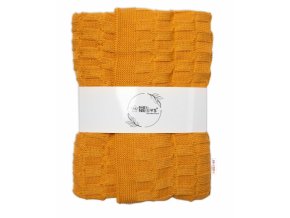 Luxusní bavlněná pletená deka, dečka CUBE, 80 x 100 cm - hořčicová