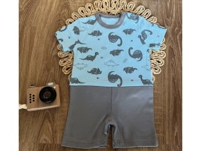 Body s nohavičkami Mamatti, Dino park - modrá s potiskem/šedá