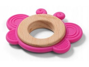 Dřevěné, silikonové kousátko BabyOno - Motýlek, růžové