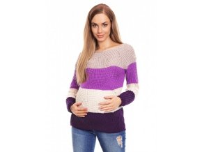 Be MaaMaa Teploučký těhotenský svetr, široké pruhy - fialová