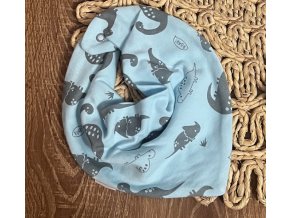 Dětský bavlněný šátek na krk Mamatti, Dino park - modrá s potiskem