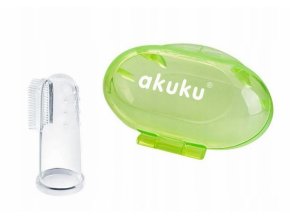 Zubní kartáček pro miminka, silikonový s pouzdrem - zelený, Akuku
