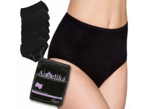 Bavlněné kalhotky Angelika s vysokým pasem, 6ks v balení, černé