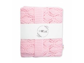 Luxusní bavlněná háčkovaná deka, dečka. ažurková LOVE, 75x95cm - světle růžová