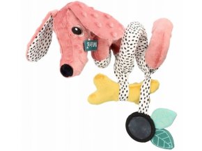 Závěsná edukační hračka Hencz Toys s chrastítkem a zrcátkem - Pejsek, spirálka -pudrová