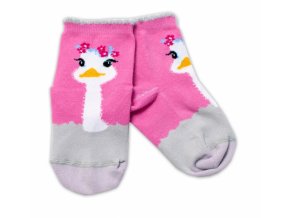 Baby Nellys Bavlněné ponožky Pštros - tmavě růžové
