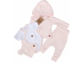 Novorozenecká sada 4D, body kr. rukáv, tepláčky, kabátek a čepička Z&Z, růžová