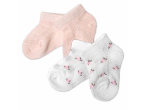 Sada 2 párů žakarových ponožek - se vzorem, bílé s kytičkou, růžová se vzorem