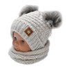 zimni pletena cepice star s fleecem a chlupackove bambulky kominek 2d sada bezovy melirek