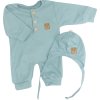 Z&Z 2-dílná soupravička žebrovaný overálek s knoflíčky a čepička, mořská modrá (Velikost 50 (0-1m))