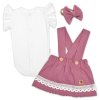 3D sada LADY, bavlna, body kr. rukáv, suknička s láclem, čelenka, šeříková/bílá (Velikost 62 (2-3m))