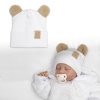 Dvouvrstvá žebrovaná čepička s oušky boucle medvídek - bílá (Velikost 56/62 (0-3m))