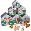 domecky pyramidy s 6 drevenymi zviratky farma