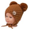Zimní pletená čepice Teddy Bear na zavazování, hnědá, Baby Nellys (Velikost 56-68 (0-6 m))
