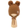Zimní pletená čepice Teddy Bear na zavazování, hnědá, Baby Nellys (Velikost 56-68 (0-6 m))