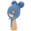 Zimní pletená čepice Teddy Bear na zavazování, modrá, Baby Nellys (Velikost 68-80 (6-12m))