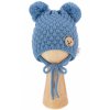 Zimní pletená čepice Teddy Bear na zavazování, modrá, Baby Nellys (Velikost 68-80 (6-12m))