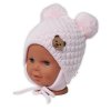Zimní pletená čepice Teddy Bear na zavazování, růžová, Baby Nellys (Velikost 56-68 (0-6 m))