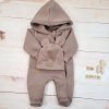 Oteplený dětský overal se šlapkama a kapucí + čepička, 2D, Kazum, čokoládový (Velikost 56 (1-2m))